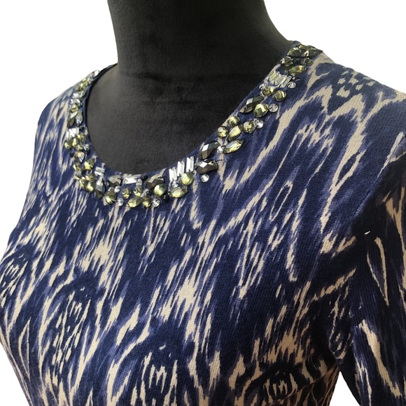 Inc Blue Printed Beaded Neckline Lightweight Sweater size Small - Picture 6 of 8